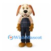 Dog Mascot Costume in Beige with Dark Checkered Overalls