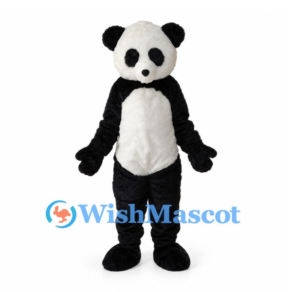 Panda Mascot Costume with Fluffy Head and White Belly