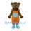 Bear Mascot Costume in Brown with Orange Overalls and Blue Shoes