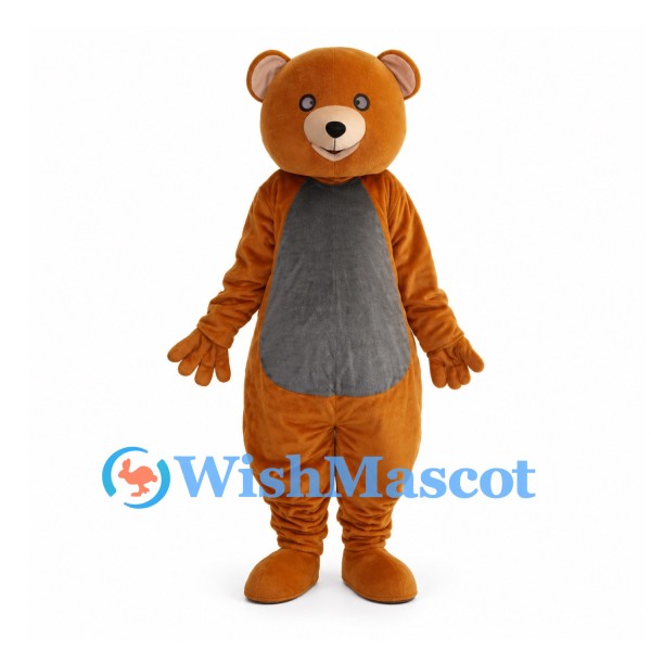 Bear Mascot Costume in Orange Brown with Gray Belly