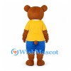 Bear Mascot Costume with Yellow Shirt and Blue Shorts