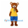 Bear Mascot Costume with Yellow Shirt and Blue Shorts