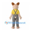Rabbit Mascot Costume with Yellow Shirt and Checkered Overalls