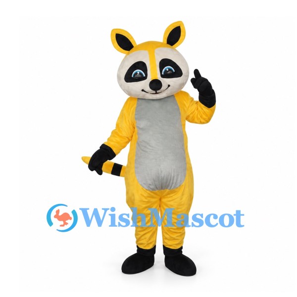 Raccoon Mascot Costume in Yellow and Gray with Black Eye Mask