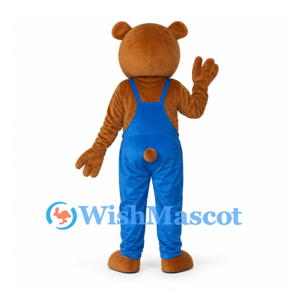 Bear Mascot Costume in Brown with Blue Overalls