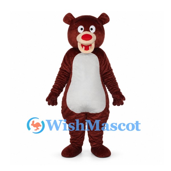 Bear Mascot Costume in Burgundy with White Belly
