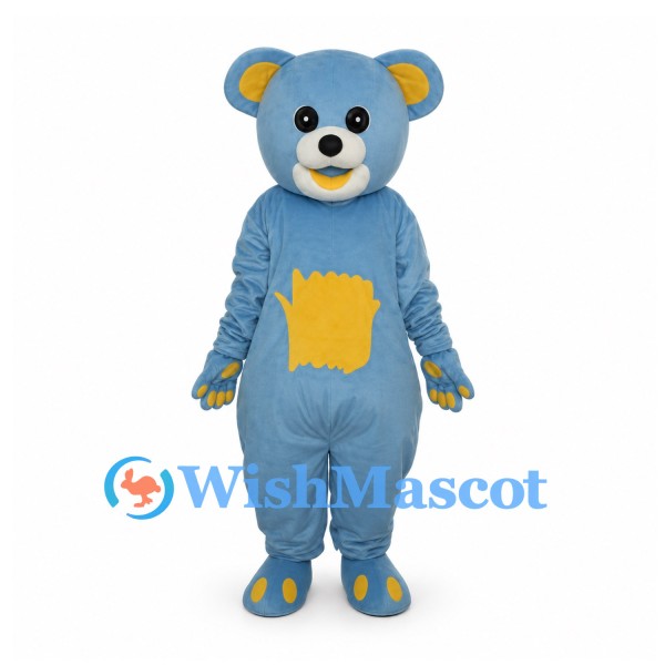 Bear Mascot Costume in Blue with Yellow Belly Patch