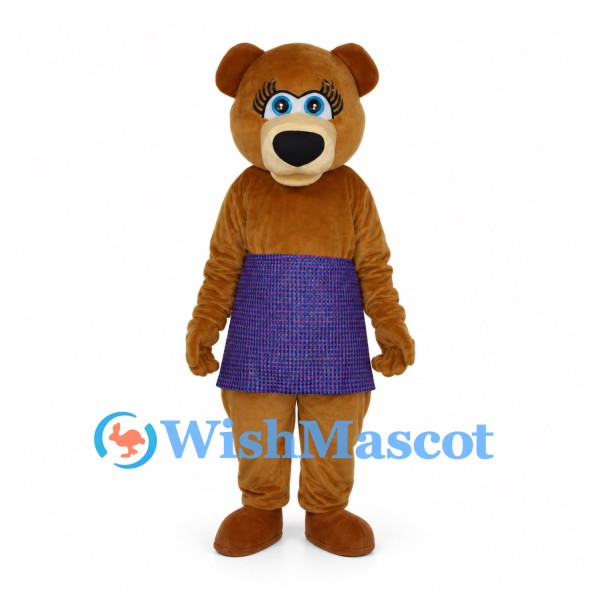 Bear Mascot Costume in Brown with Purple Skirt