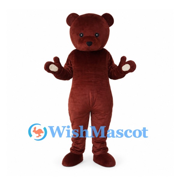 Bear Mascot Costume in Burgundy with Rounded Ears