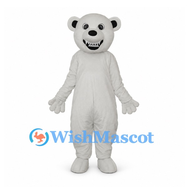 Polar Bear Mascot Costume in White with Smiling Face