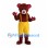 Bear Mascot Costume in Burgundy with Yellow Shorts and Suspenders