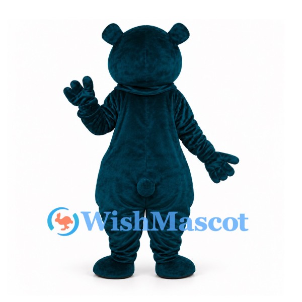Bear Mascot Costume in Dark Teal with White Belly and Red Nose
