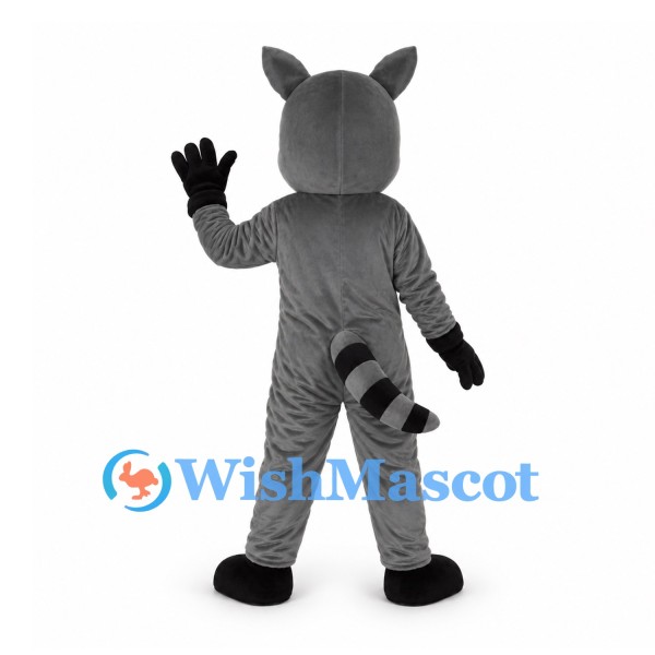 Raccoon Mascot Costume in Gray with Black Eye Mask and Striped Tail