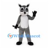 Raccoon Mascot Costume in Gray with Black Eye Mask and Striped Tail