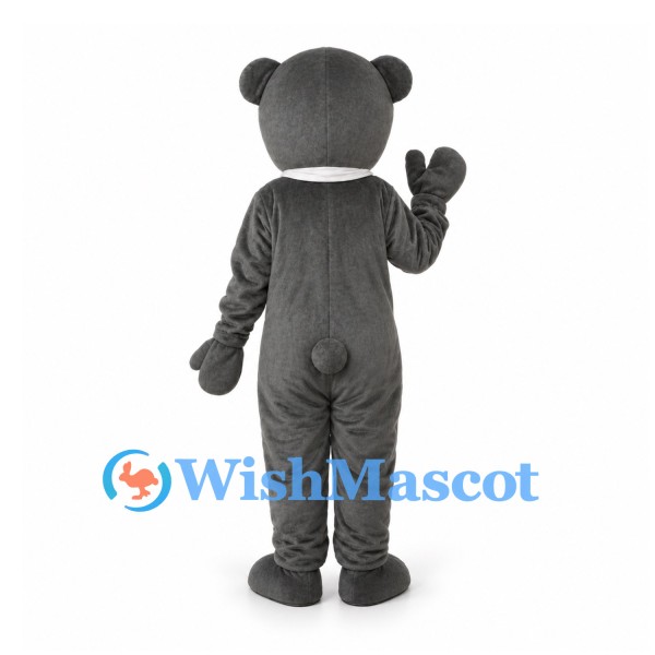 Bear Mascot Costume in Gray with White Neck Bow