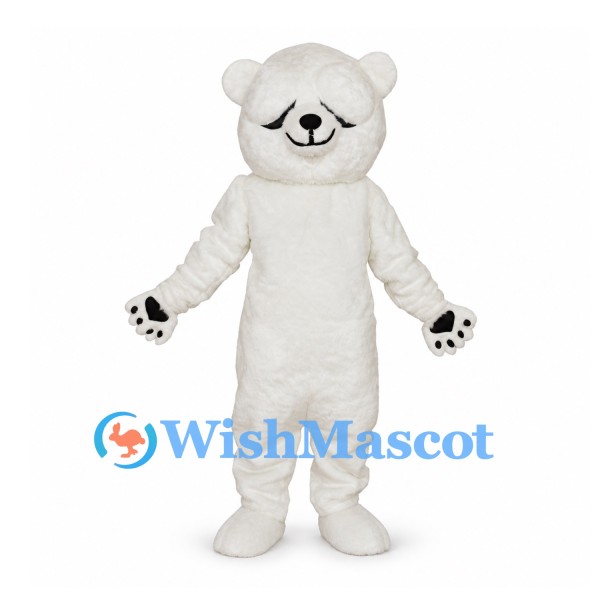 Polar Bear Mascot Costume in White with Black Paw Details