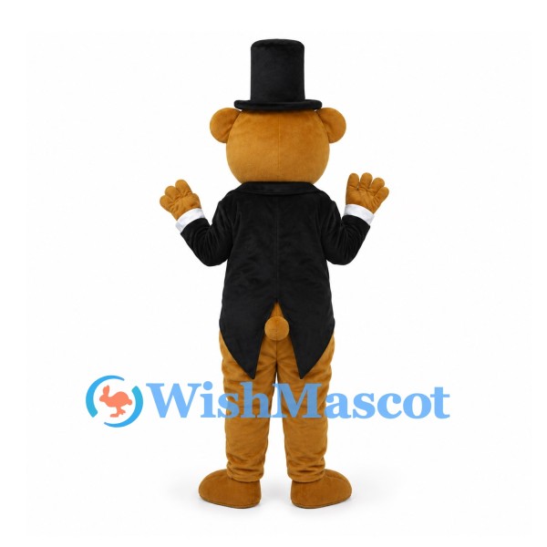 Bear Mascot Costume with Black Top Hat and Tailcoat