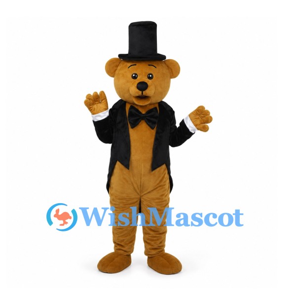 Bear Mascot Costume with Black Top Hat and Tailcoat