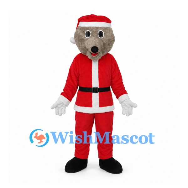 Christmas Bear Mascot Costume with Red Santa Suit and Hat