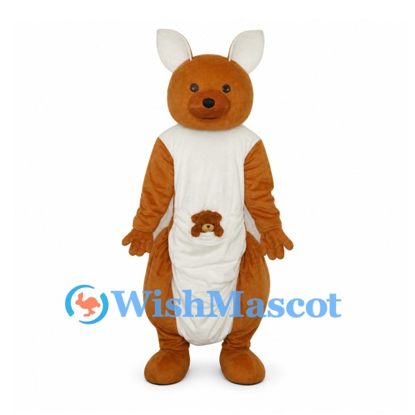 Kangaroo Mascot Costume in Orange Brown with Baby Pouch Detail