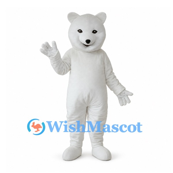 Polar Bear Mascot Costume in White with Rounded Muzzle