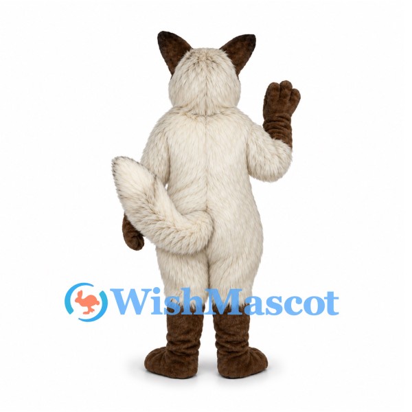 Siamese Cat Mascot Costume with Cream Fur and Dark Face