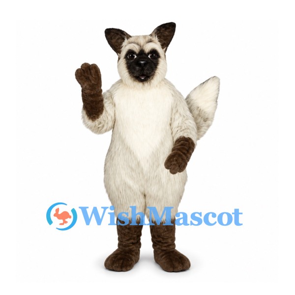 Siamese Cat Mascot Costume with Cream Fur and Dark Face