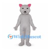 Bear Mascot Costume in Light Gray with Pink Inner Ears