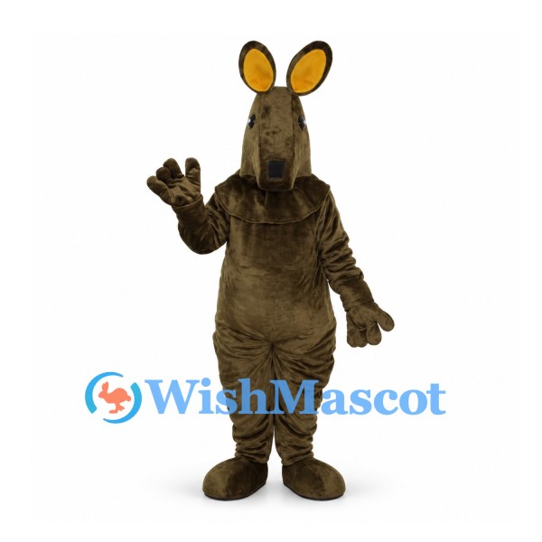 Kangaroo Mascot Costume in Dark Brown with Yellow Inner Ears