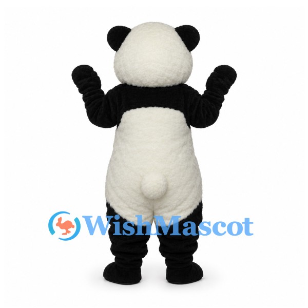 Panda Mascot Costume in Black and White with Long White Belly