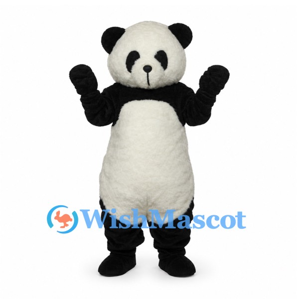Panda Mascot Costume in Black and White with Long White Belly