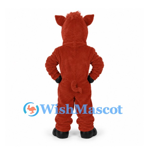 Boar Mascot Costume in Reddish Brown with Tusks and Black Hooves