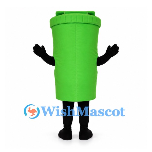 Trash Can Mascot Costume in Green with Smiling Face