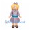 Girl Mascot Costume with Curly Blonde Hair and Patterned Dress
