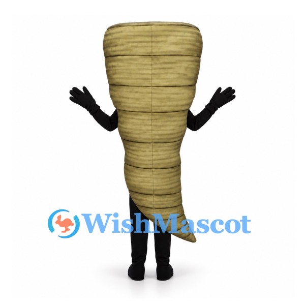 Tornado Mascot Costume with Tan Spiral Body and Smiling Face