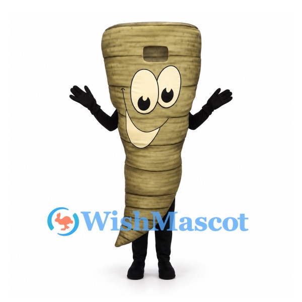 Tornado Mascot Costume with Tan Spiral Body and Smiling Face