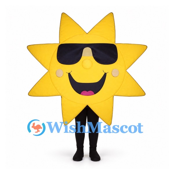Sun Mascot Costume in Yellow with Black Sunglasses