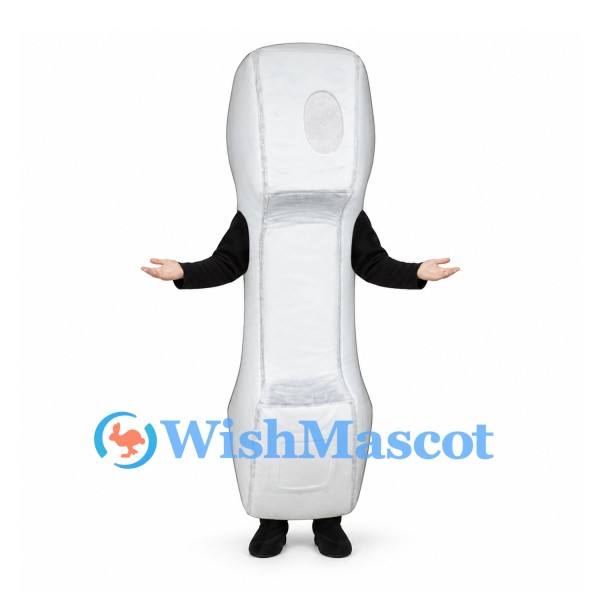 Telephone Receiver Mascot Costume in White with Black Sleeves