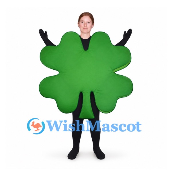 Clover Mascot Costume in Green with Open Face Design