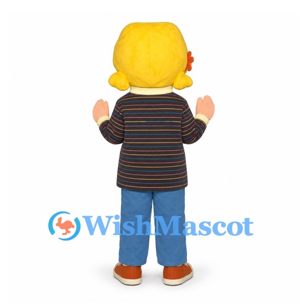 Girl Mascot Costume with Blonde Hair and Striped Shirt