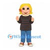 Girl Mascot Costume with Blonde Hair and Striped Shirt