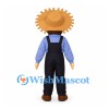 Farmer Mascot Costume with Straw Hat and Blue Shirt