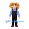 Farmer Mascot Costume with Straw Hat and Blue Shirt