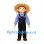 Farmer Mascot Costume with Straw Hat and Blue Shirt