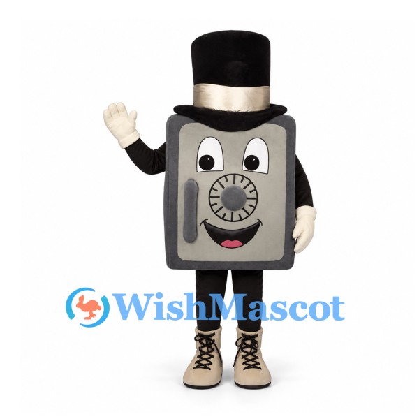 Safe Mascot Costume in Gray with Black Top Hat