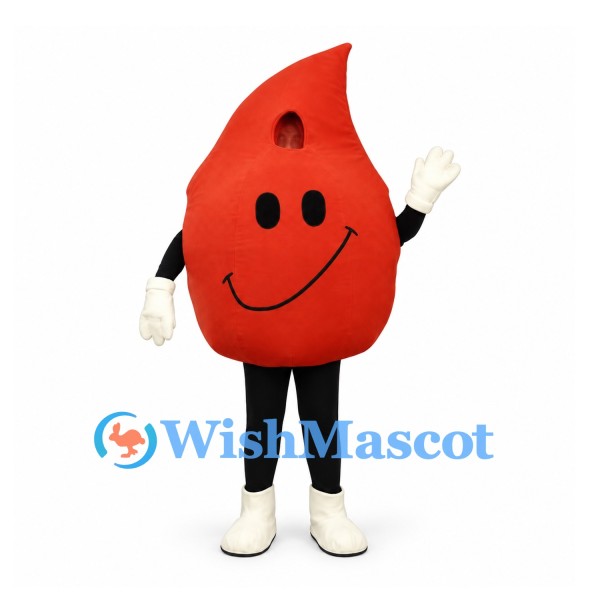 Blood Drop Mascot Costume in Red with White Gloves
