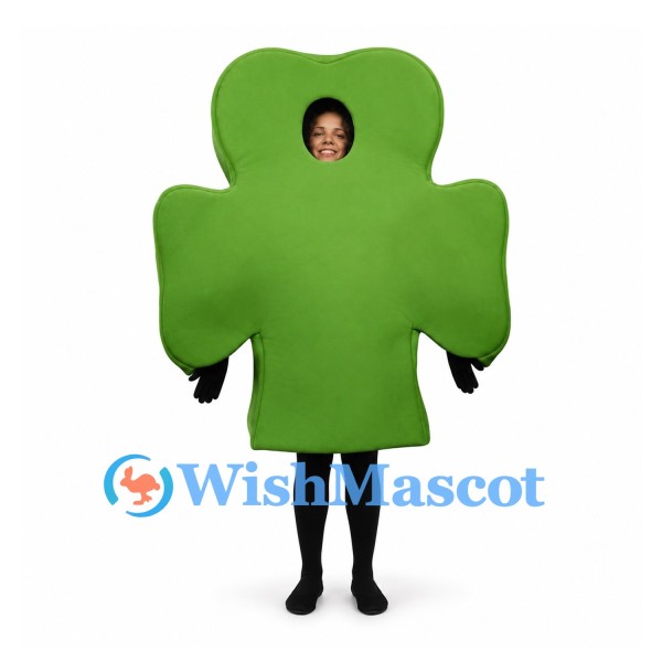 Clover Mascot Costume in Green with Open Face Design