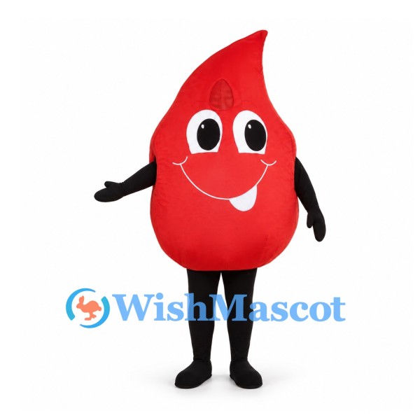 Blood Drop Mascot Costume in Red with Large Smiling Face