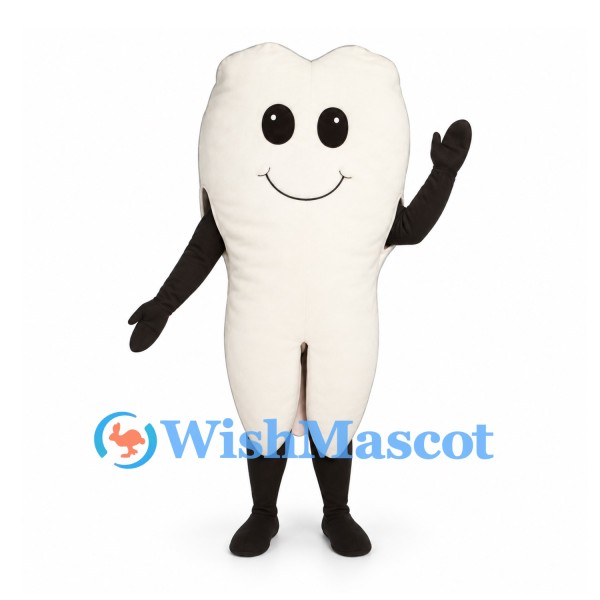 Tooth Mascot Costume in White with Smiling Face