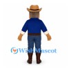 Cowboy Mascot Costume with Brown Hat and Blue Outfit